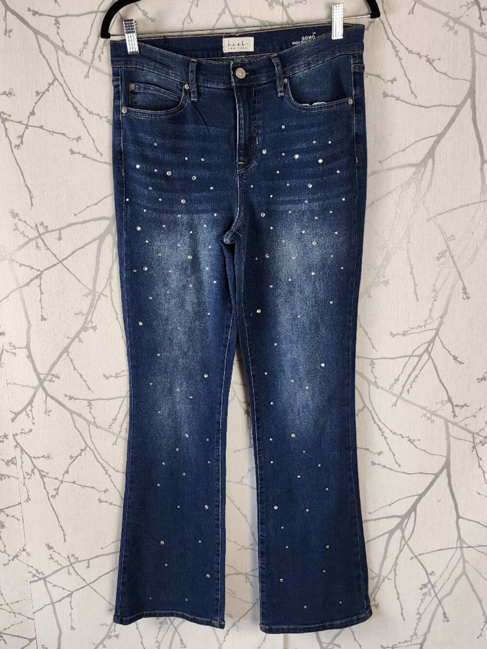Nicole Miller Dark Wash Rhinestone Soho High Rise Bootcut Jeans
